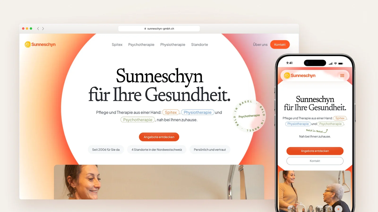Die neue Startseite im Browser und auf dem iPhone nebeneinander